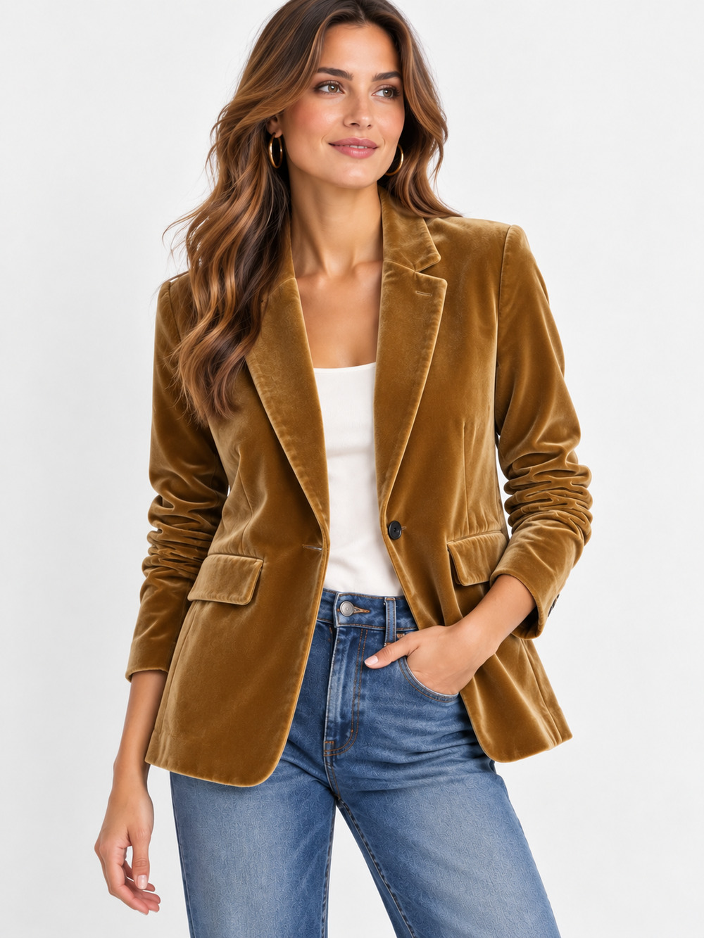Banana Republic Women's Velvet Blazer Camel Brown One Button Jacket 2